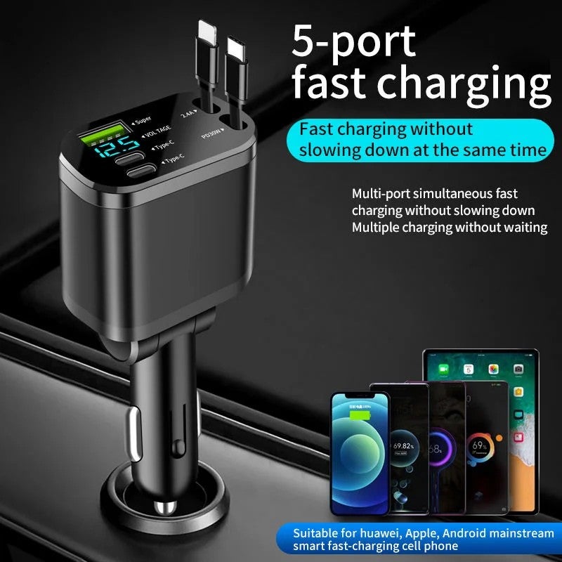 Bluejw 65W 5-Port USB Car Charger Adapter - Fast Charging QC 3.0, Type-C PD 3.0, 12V/24V Automobile Charger for Phones, Tablets & More - Image 4